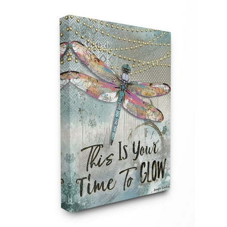 Wall Art Dragonfly The Stupell Home Decor Collection Blue Lights This Is Your Time To Glow Inspirational Dragonfly Stretched Canvas Wall Art, 16 x 1.5 x 20 ()
