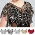 thumbnail image 2 of Women Party Shawl Sequin Summer Short Thin Coat V Neck See-through Gauze Leaf Shape Embroideried Beaded Capelet Sparking Cape, 2 of 6