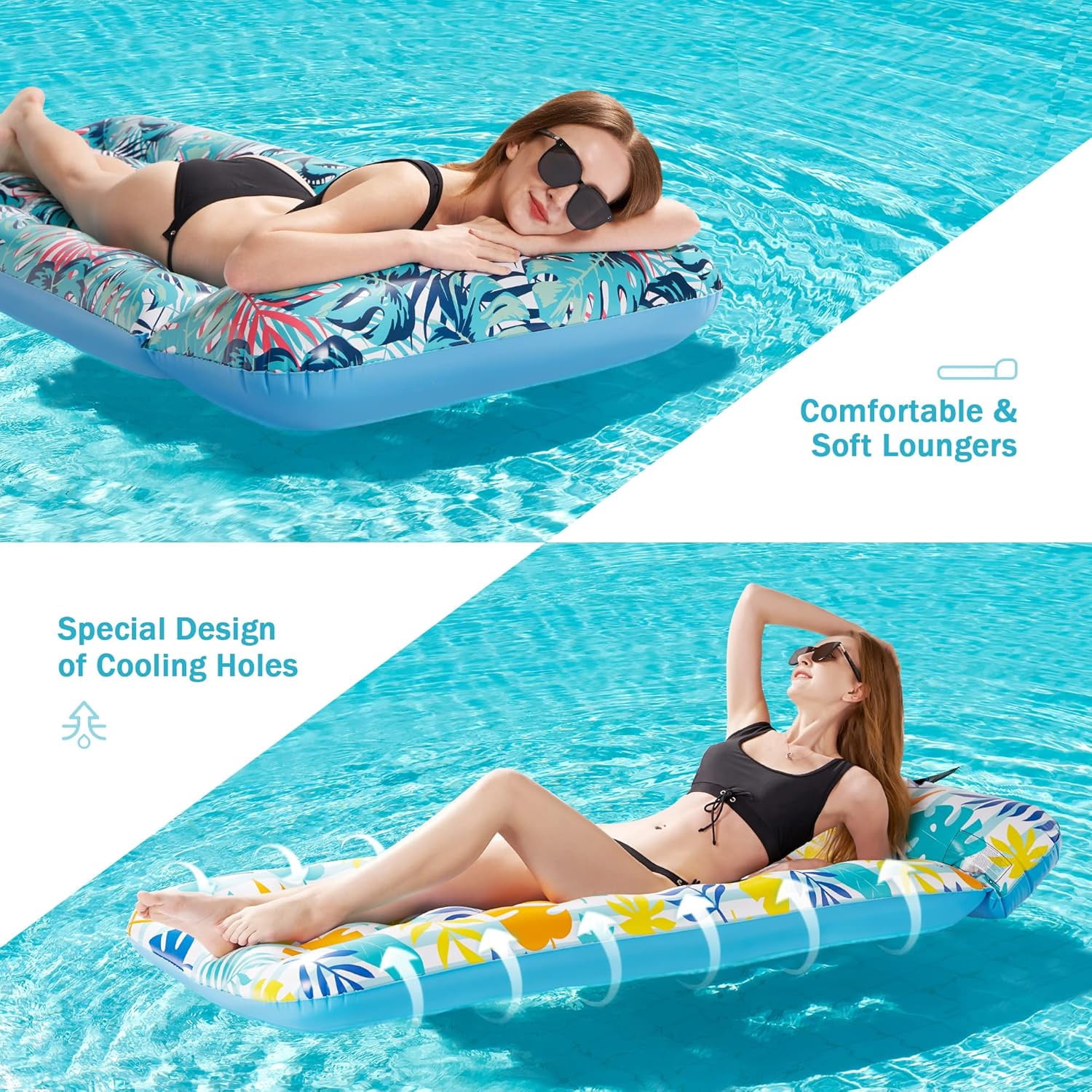 Inflatable Pool Float Lounge, 2Pack Pool Floaties Rafts for Adults Floating Pool Lounger Sun Tanning Floats Cool Water Floaty for Swimming Pool Lake Float Beach Pool Party Toys