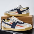 thumbnail image 4 of Men's Low-Top Sneakers, All-Season Lace-Up for Training, Outdoor, Beige/White/Lime Green/Black (Round Toe)，Multicolor Striped & Beige/Grey Casual Shoes, Breathable Fabric Upper & Cushioned PVC Sole, 4 of 9
