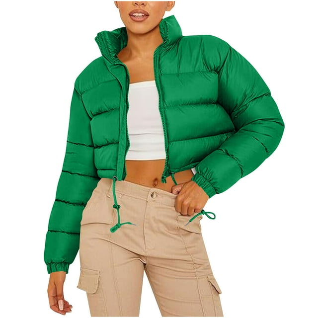 hoksml Doudoune Courte pour Femme avec Ourlet à Cordon, Col Montant, Fermeture Éclair devant, Style Décontracté Mode Urbaine, Veste Courte