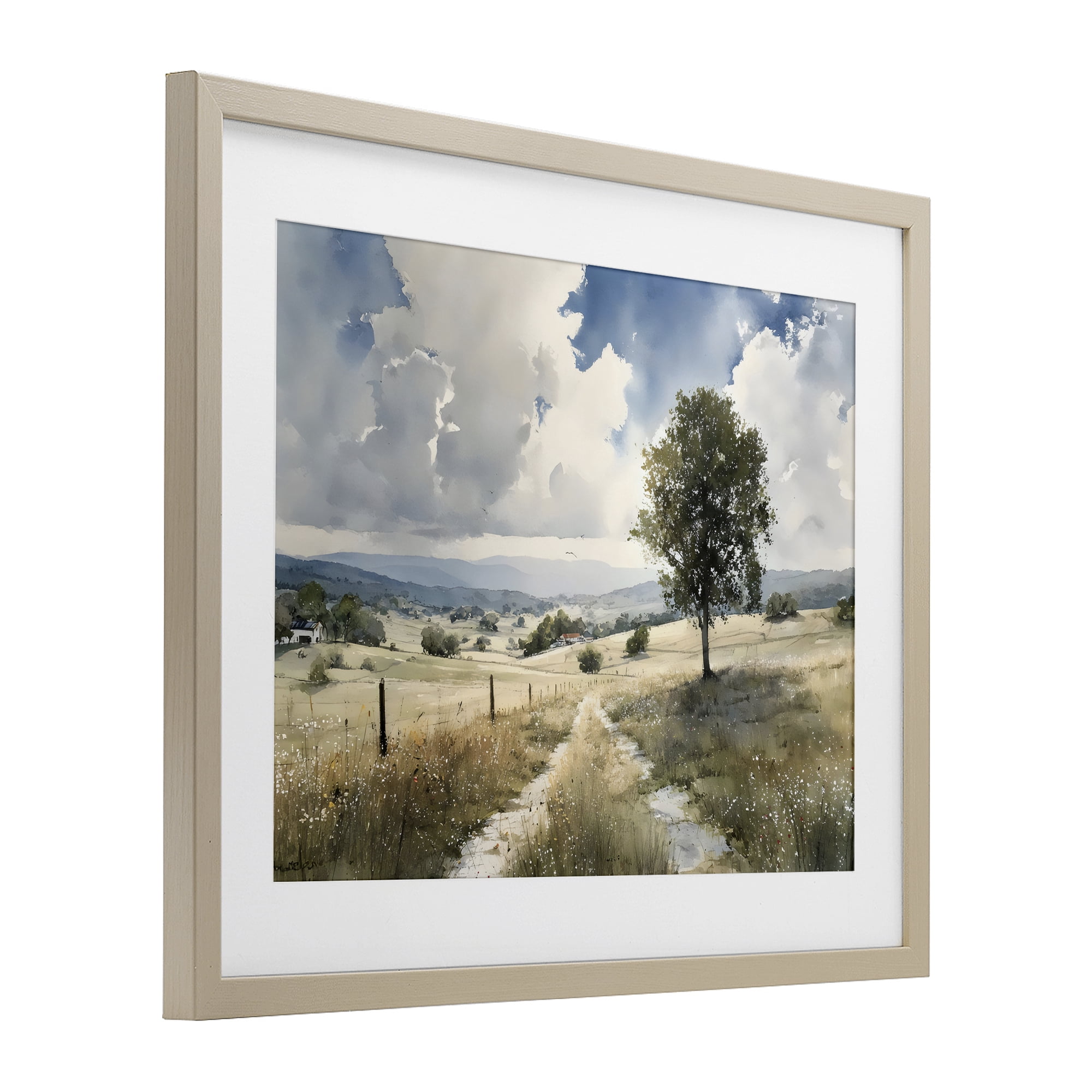 Stupell Industries Wagon Road Through Meadow Birch Framed Print Under Glass, design by Franklyn Gregory