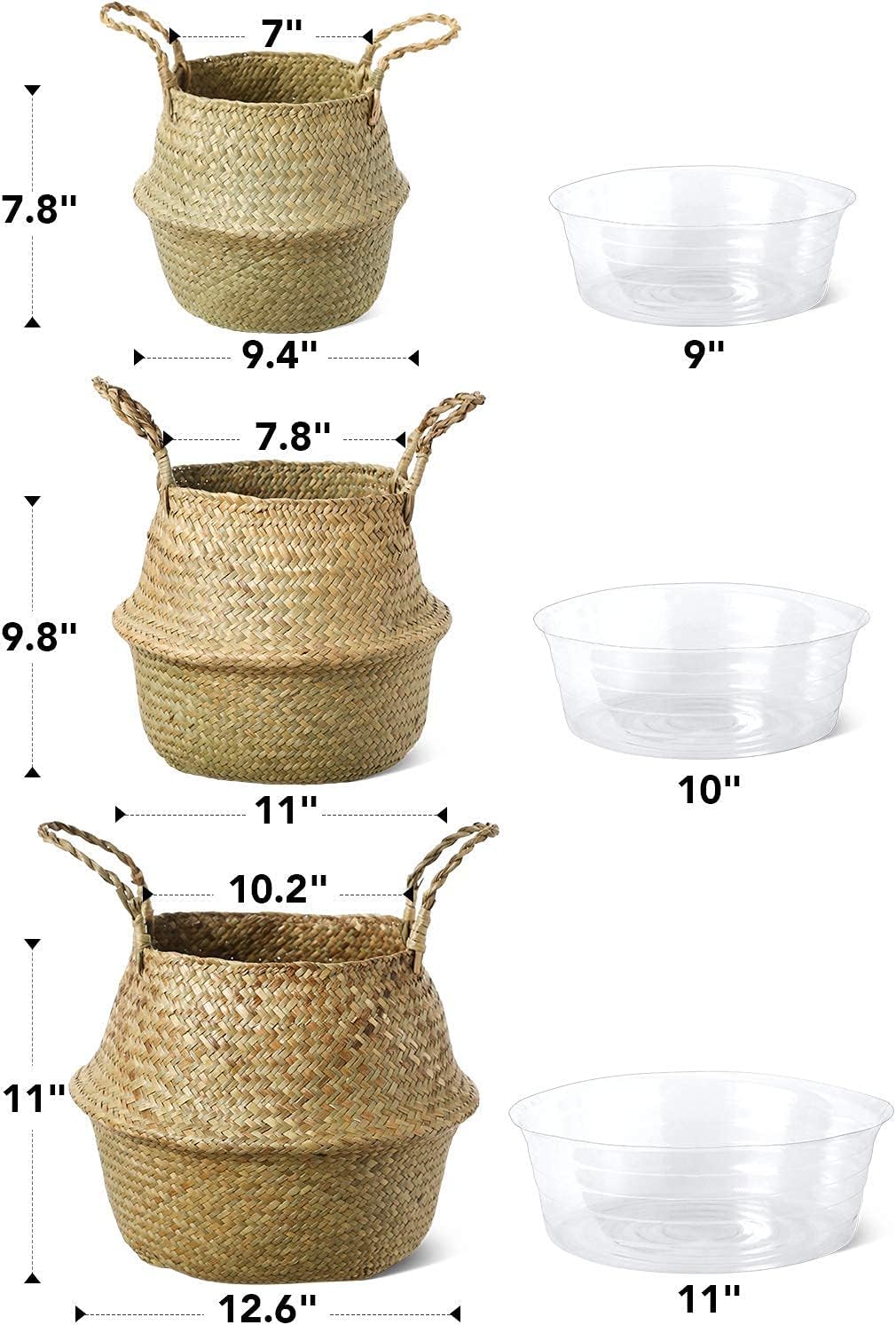 LE TAUCI Plant Basket, 7 Inch Original Woven Seagrass Belly Planter Basket