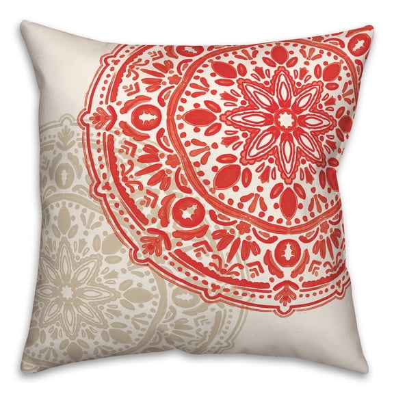 Creative Products Double Medallion Tan Red 20x20 Indoor / Outdoor Pillow