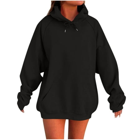 RYRJJ Oversized Hoodies for Women Cute Hoodie Pullover Lightweight Fall Winter Basic Soft Drawstring Hooded Sweatshirts Y2K Tops(Black XXL)