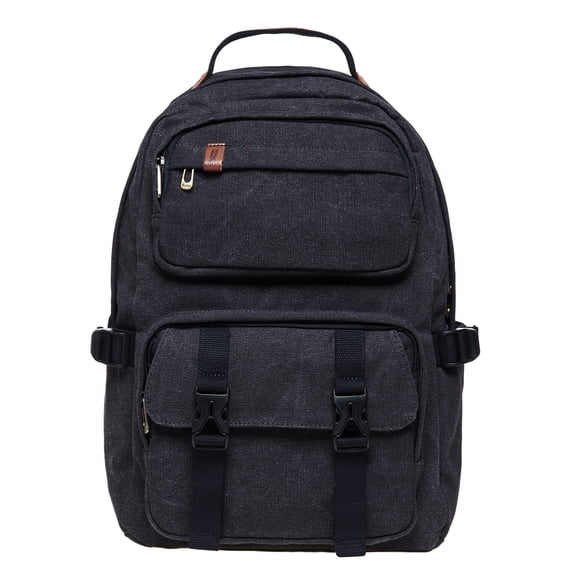 KAUKKO Vintage Casual polyster and Leather Rucksack Backpack (Canvas Black)