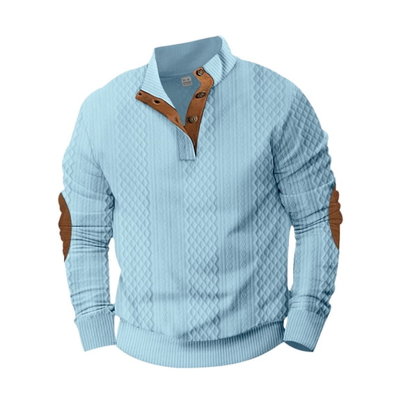 Mens Sweatshirt Outdoor Casual Stand Collar Jacquard Knit Hoodless Pullover Long Sleeve