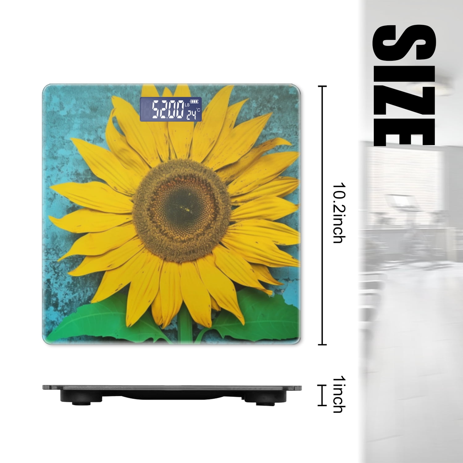 Bathroom Scale, Highly Accurate Digital Body Scale,Precisely Measures Weight up to 400 lbs-Yellow Sunflower With Green Leaves