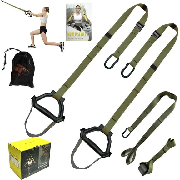 Bodyweight Resistance Training Straps, Complete Home Gym Fitness Trainer kit for Full-Body Workout, Included Door Anchor, Extension Strap, Fitness Guide