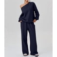 thumbnail image 6 of Women'S 2 Piece Outfits Off the Shoulder Crop Top Wide Leg Sweatpants Matching Lounge Sets S, 6 of 8