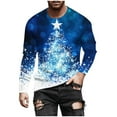 thumbnail image 6 of Feancey Christmas Tree Long Sleeve Shirt Men Big and Tall Casual Xmas Graphic Tees Loose Fit Crewneck Pullover Holiday Party Shirts Blue XS, 6 of 6