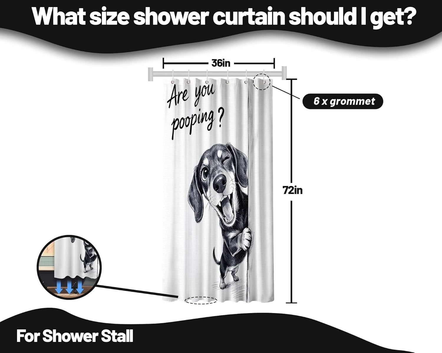 Funny Dachshund Shower Curtain are You Pooping Cute Dog Shower Curtains for Bathroom Decor Sets, Waterproof Cloth Fabric with Hooks, 36 x 72 Inch