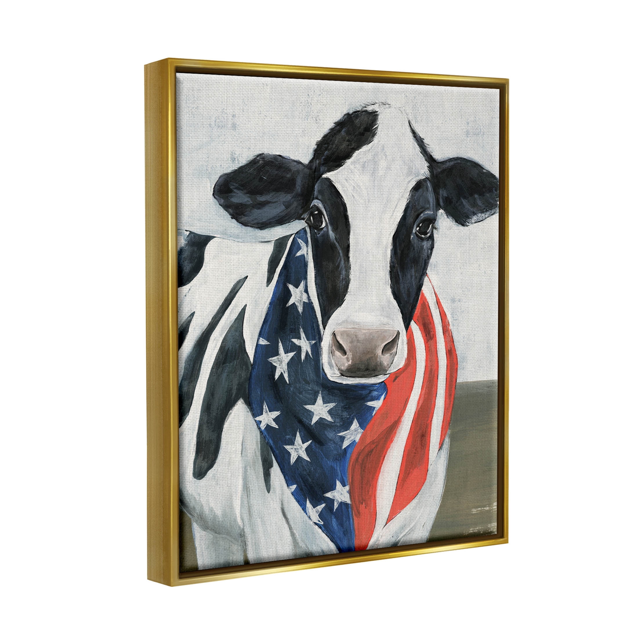 Farm Cow American Flag Animal Animals & Insects Graphic Art Metallic Gold Framed Art Print Wall Art