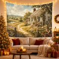 thumbnail image 3 of Quaint White Cottage with Garden and Rolling Hills, Peaceful Farmhouse for Nature Lovers, Rustic Landscape Art Decor, Housewarming Gift Tapestry Wall Hanging for Bedroom and Living Room, 3 of 7
