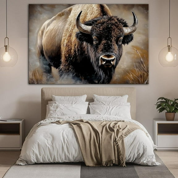 Luvia Country Bison Canvas Print Bull Man Cave Decor Bison Art Buffalo Wildlife Art Farmhouse Decor Rustic Canvas, 8x10 UNFRAMED