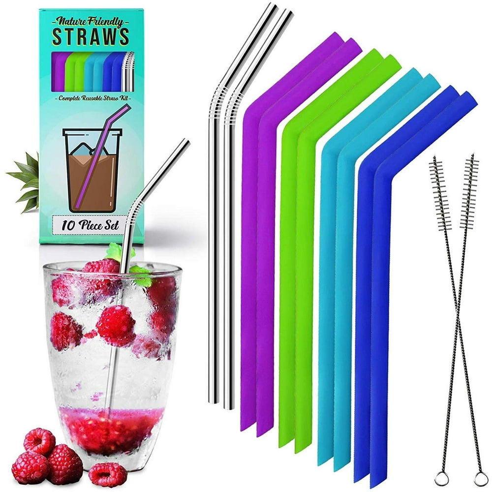 Reusable Stainless Steel and Silicone Straws Metal and Smoothie
