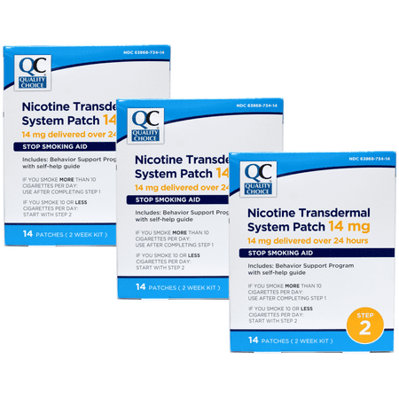 Quality Choice Nicotine Transdermal System Patch 14 mg Stop Smoking Aid 14 Patches for 2 Weeks Pack of 3
