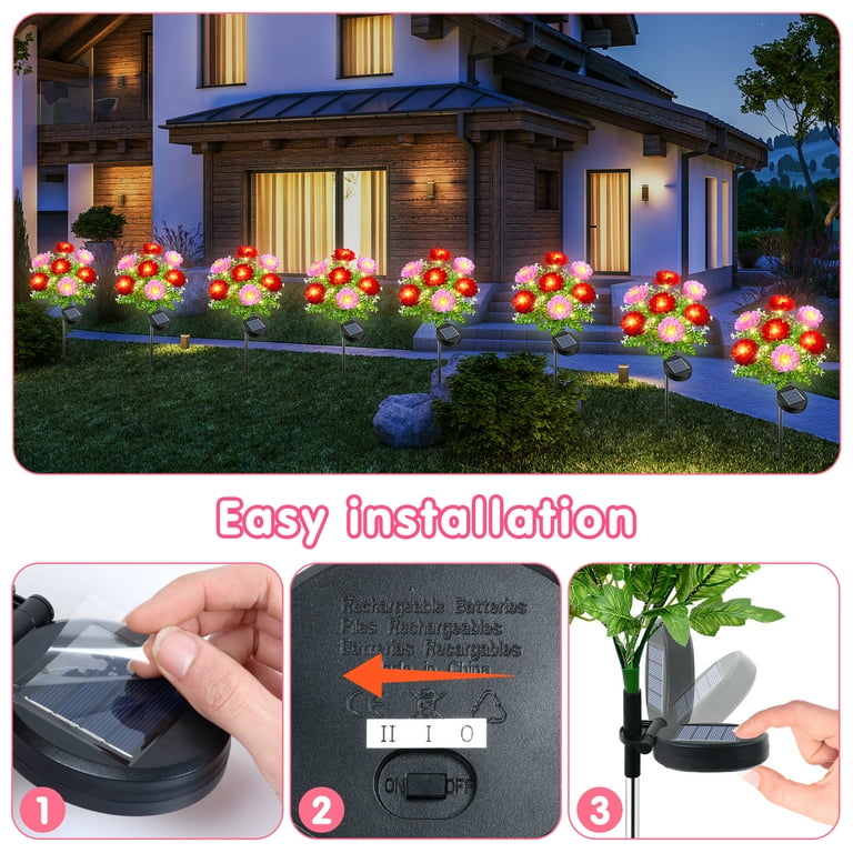 Qoosea Solar Flower Lights, 2 Pack Snow Lotus photo 2