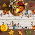 thumbnail image 3 of Fall Table Runner Thanksgiving Orange Blue Pumpkin Table Runners Berry Eucalyptus Leaf Wood Cotton Linen Dresser Scarf Kitchen Dining Table Decor for Fall Holiday Party Decor 13x72 Inch, 3 of 9
