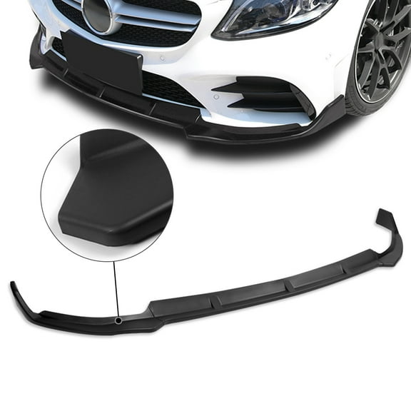 DNA Motoring 2-PU-690 For 2019 to 2020 Mercedes-Benz C-Class W205 Matte Black 3Pcs Front Bumper Lips Guard w/Vertical Stabilizers