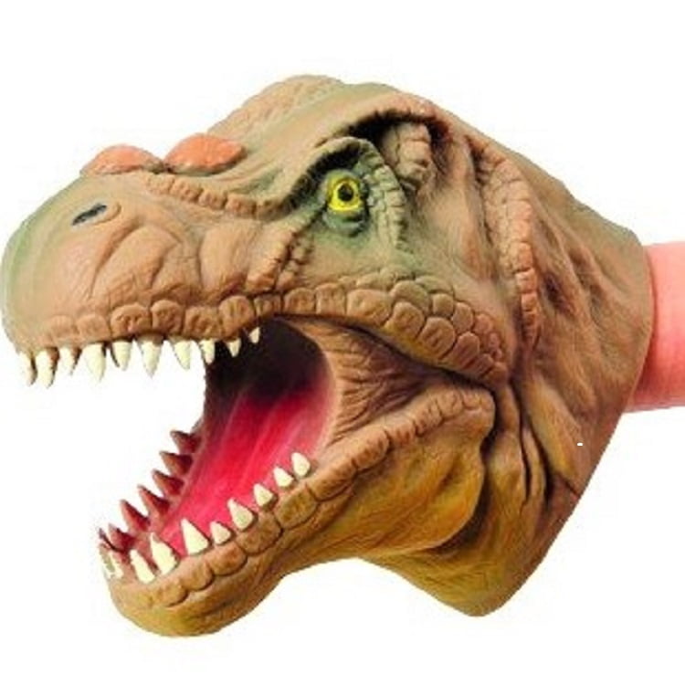 Brown or Green 1 T-Rex Head Puppet Fierce Dinosaur Hand Puppet 