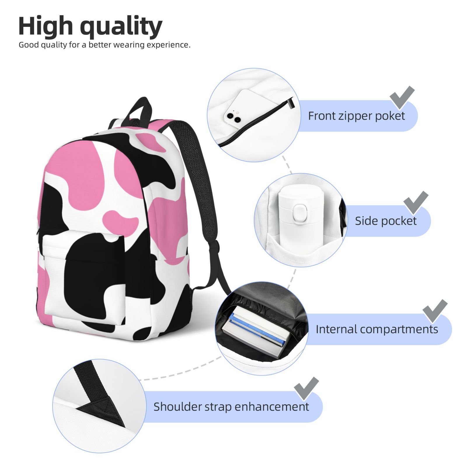 Vsdgher Cow Spots Print Canvas Backpack Travel Rucksack Unisex Knapsack 15.7/17.7Inch Laptop Backpack for Work,College -Small