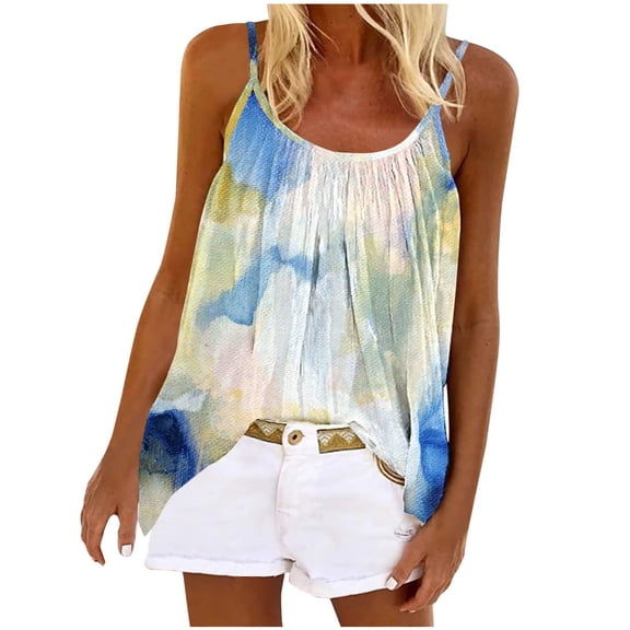 DHFJKG Bohemian Tank Tops For Women Floral Print Sleeveless Scoop Neck Flowy Camisole Summer Beach Vacation Clothes Versatile Top