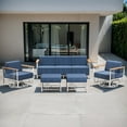 thumbnail image 3 of Opohoro 5-Pieces Outdoor Conversation Set with Powder Coated Steel Patio Sofa and Swivel Rocking Chairs, Blue, 3 of 12