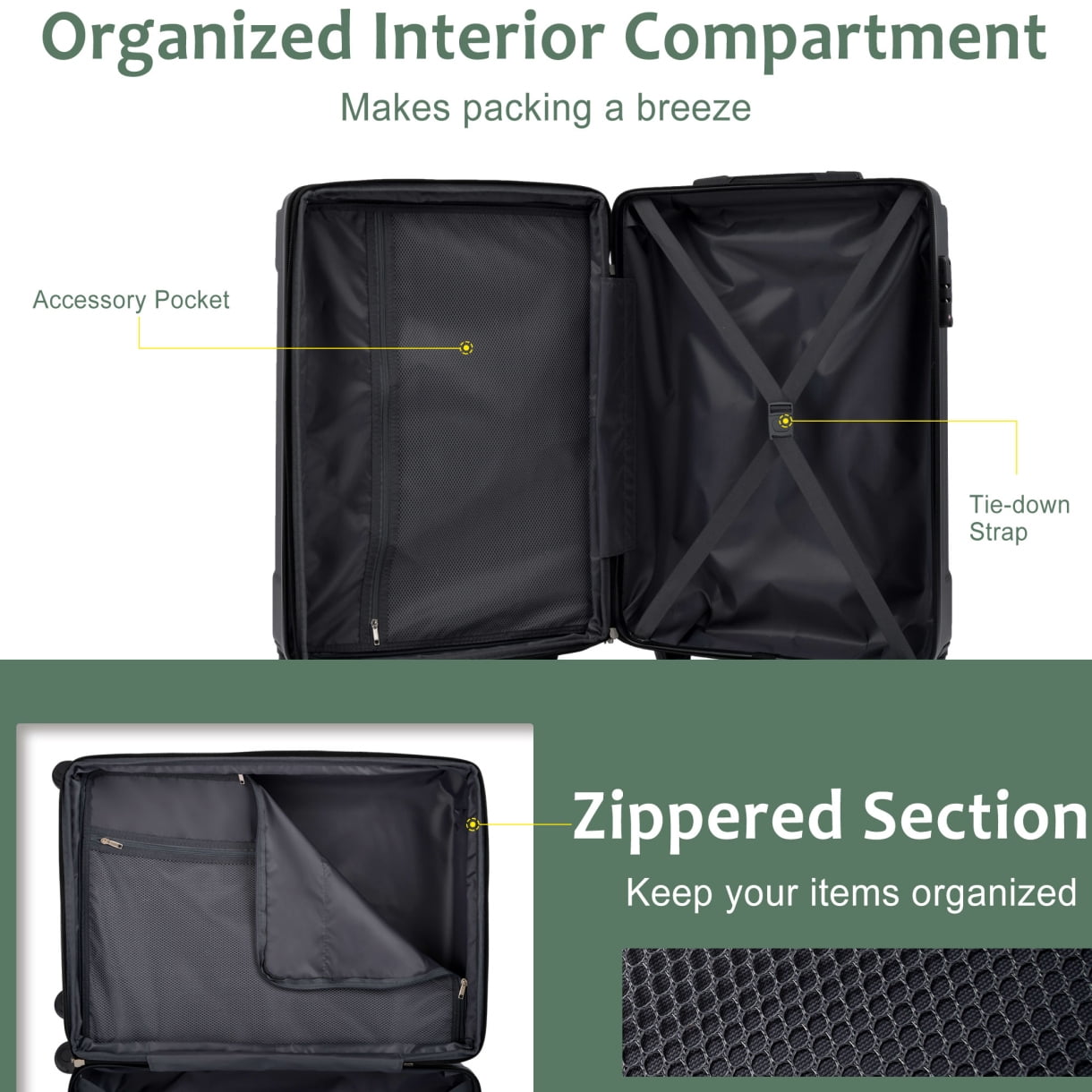Hardshell Luggage Lightweight Durable ABS Suitcase With Double Spinner Wheels Expandable 28 Inch Checked Travel Bag Green