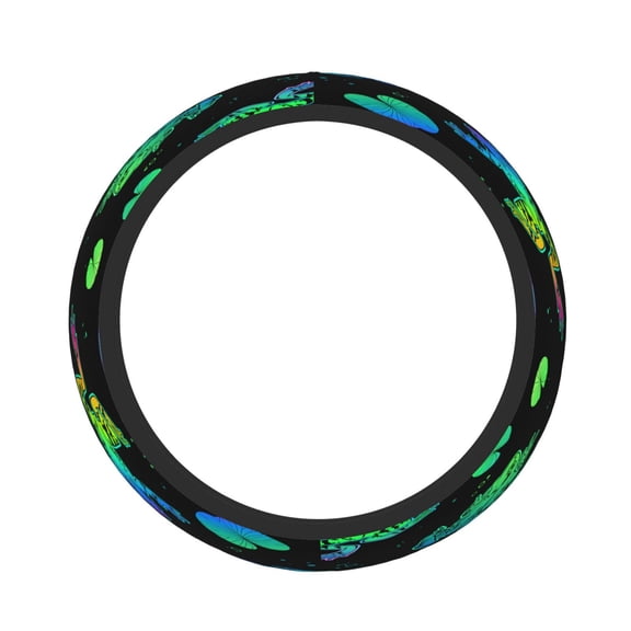 Car Steering Wheel Cover For Men Women Elastic Non-Slip Car Steering Wheel Covers Protector Universal 15 Inch Floral Pattern Water Lily Leaves Frogs