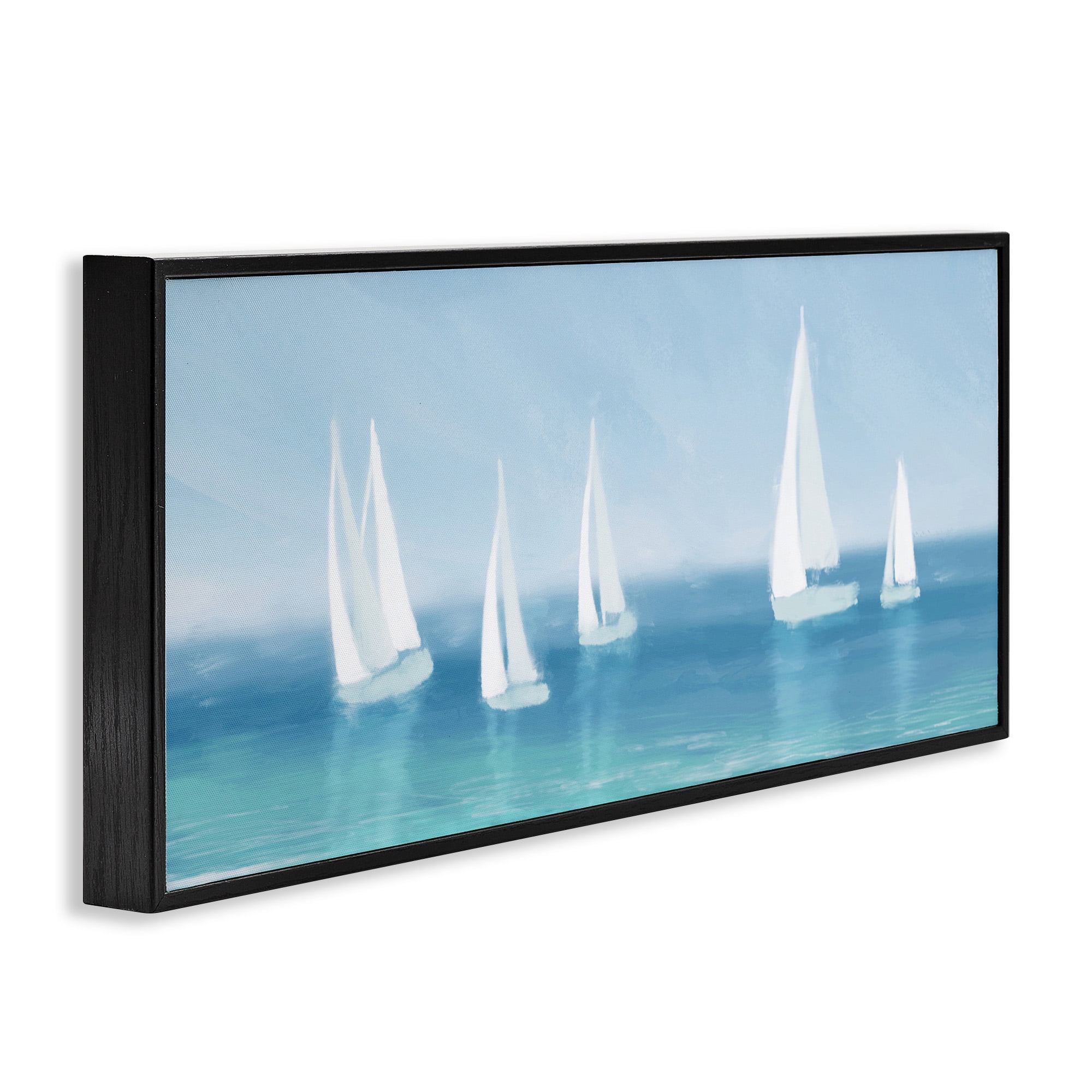 Stupell Industries White Sail Boats Across Coast Nature Painting Black Framed Art Print Wall Art, 24 x 10