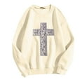 thumbnail image 4 of Chandails en Molleton pour Femmes Imprimé Los Angeles Automne Col Rond Manches Longues Chandail en Molleton Oversize Chandail avec Épaule Tombante Design Chandail de Sport Femme Beige m, 4 of 4