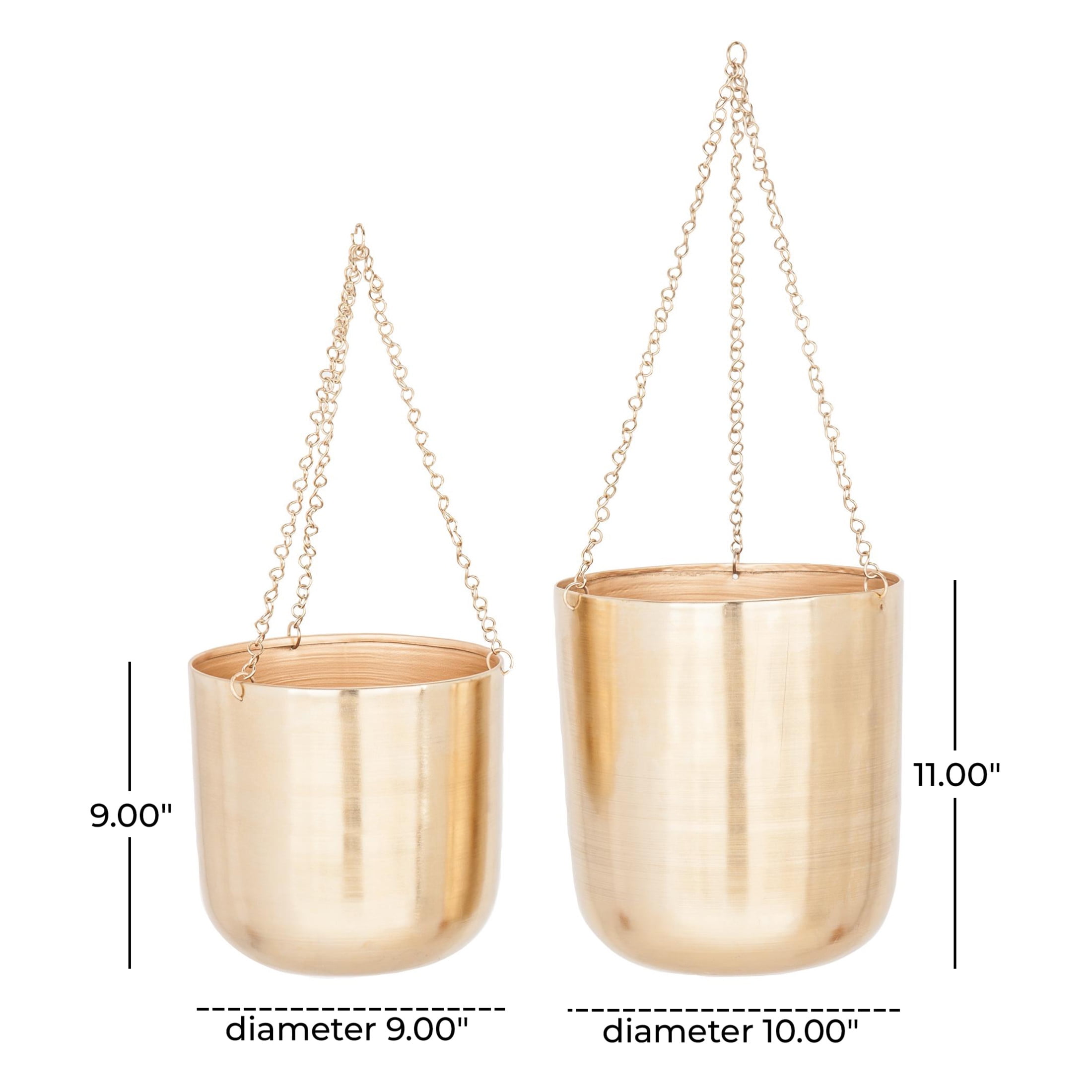 CosmoLiving by Cosmopolitan 9", 11"H Round Gold Metal Hanging Dome Wall Planter with Chain (2 Count)