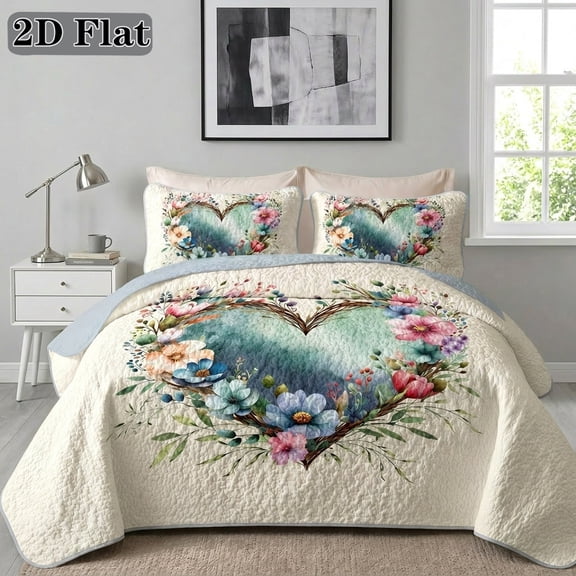 2/3PCS colorful floral heart bedspread set,1bedspread 1/2 pillowcases,color bright and vivid bedroom decoration sofa throw blanket fabric soft machine washable