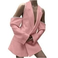 thumbnail image 2 of Women's Solid Color Off-Shoulder Long Sleeve Suit Jacket Loose Fit V-Neck Autumn Winter Office Casual Blazer Pink M, 2 of 6