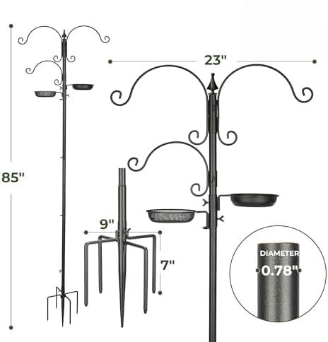 Bird Feeding Station Kit - 85 Inch Bird Feeder Pole with 5-Prong Base, Bird Feeder Stand for Outdoors Hanging Bird Feeders, Upgraded in Stability, Black