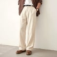 thumbnail image 5 of GINGTTO Men's Beige Linen-Blend Pleated Pants - Relaxed-Fit Trousers for Office & Casual Wear, 5 of 5