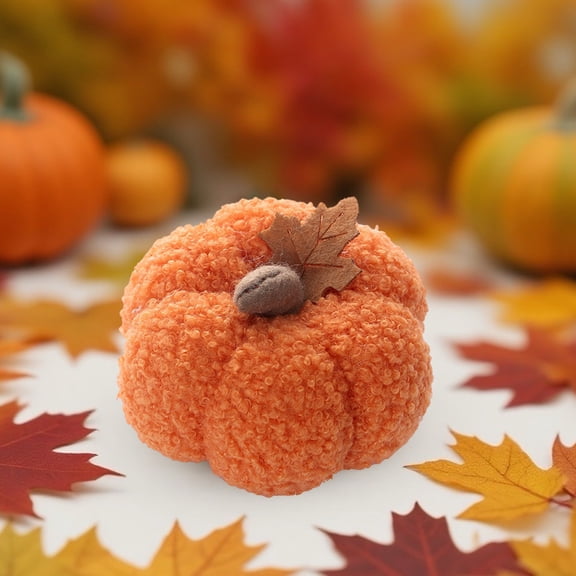 SHIMELE Halloween Pumpkin Decoration Ornament Fall Festival Home Accent Cozy Vibes Indoor Outdoor Flocked Fabric Sturdy Size 9.5x9.5x6 cm Reusable