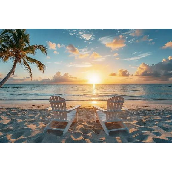 Fun Jigsaw Puzzle for Adults 300 Pieces Summer Beach White Chairs Wall Art Wooden Puzzles Best Brain Exercises Educational Gift Home Decor