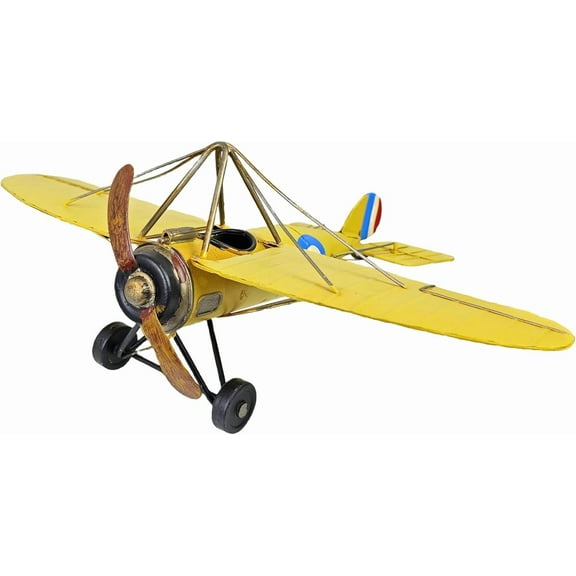 Vintage Metal AirplaneI Model Decor in Yellow Iron Retro Aircraft World War I Replica Glider Biplane Plane Collectible Decoration Unique Gift