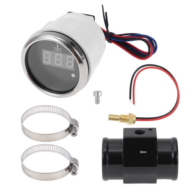 Kit de medidor de temperatura de agua digital universal Unique Bargains de 1.50" con adaptador de sensor de radiador de tubo de junta negra 100-300F - DC 12V con pantalla LED automotriz