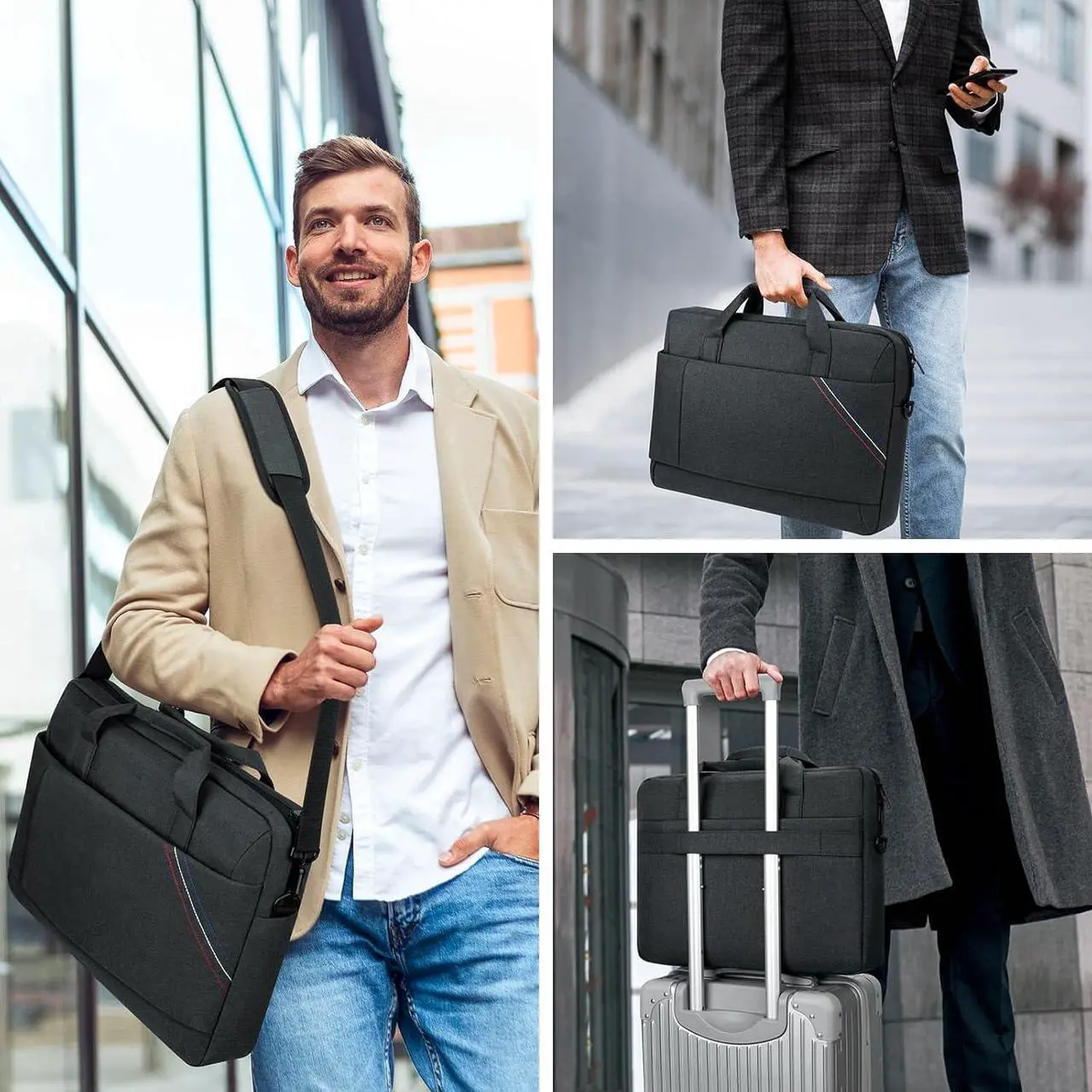 15 - 15.6 Inch Laptop Shoulder Bag for Man Work Briefcase Slim Computer Carrying Case Handbag with Shoulder Strap