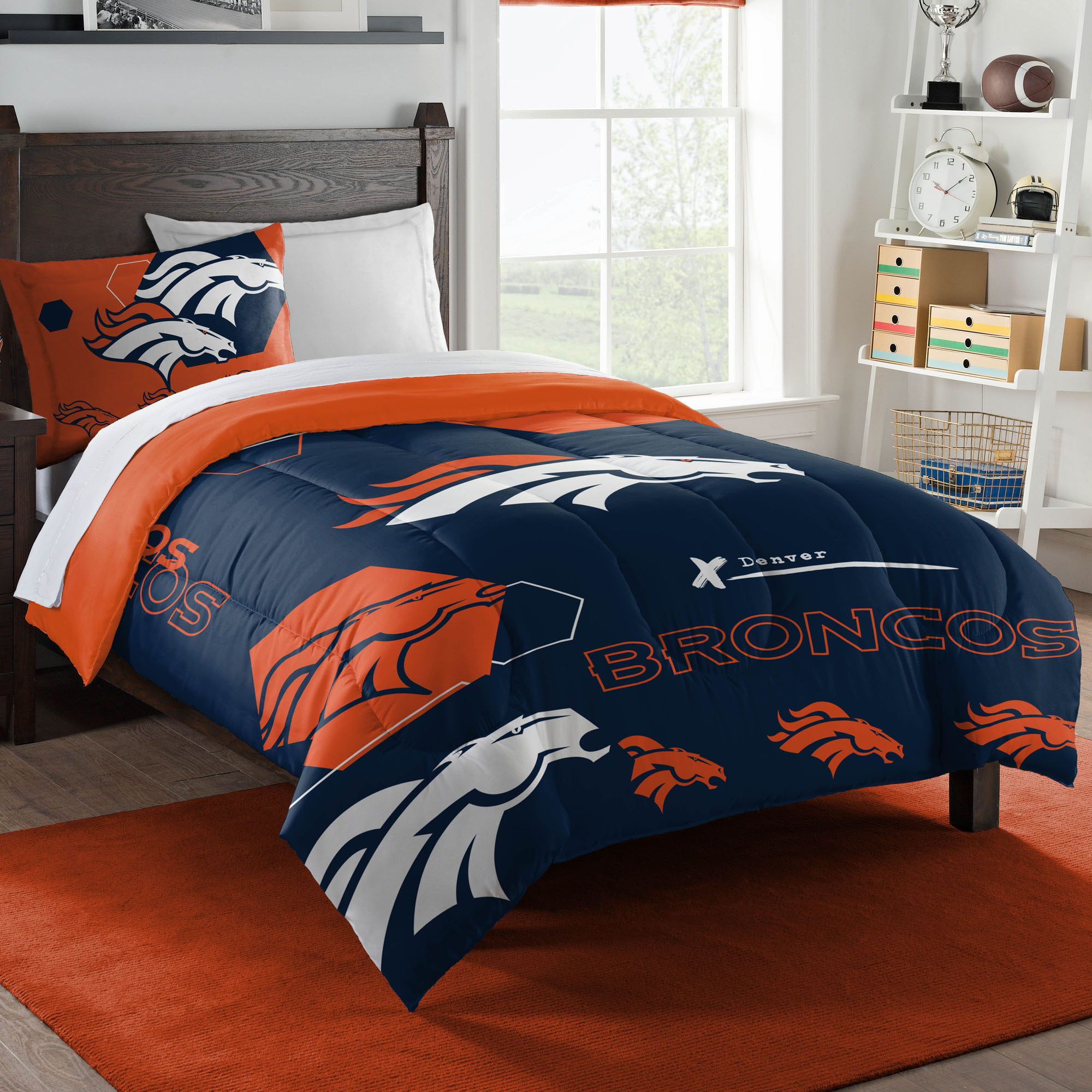 2 Pc TWIN Size Printed Comforter/Sham Set Denver Broncos 