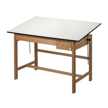 Alvin Solid Oak White Top Drafting Table 2 Drawers 37 1/2" x 60"