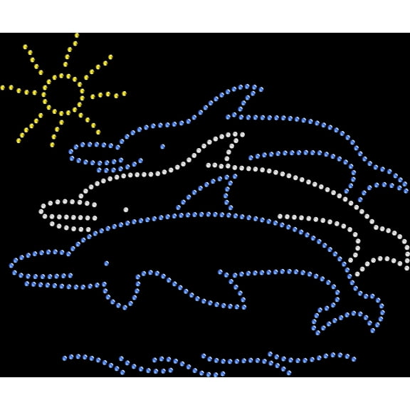 Rhinestone Bling Sparkle Iron On Transfer DIY Swimming Dophins Beach