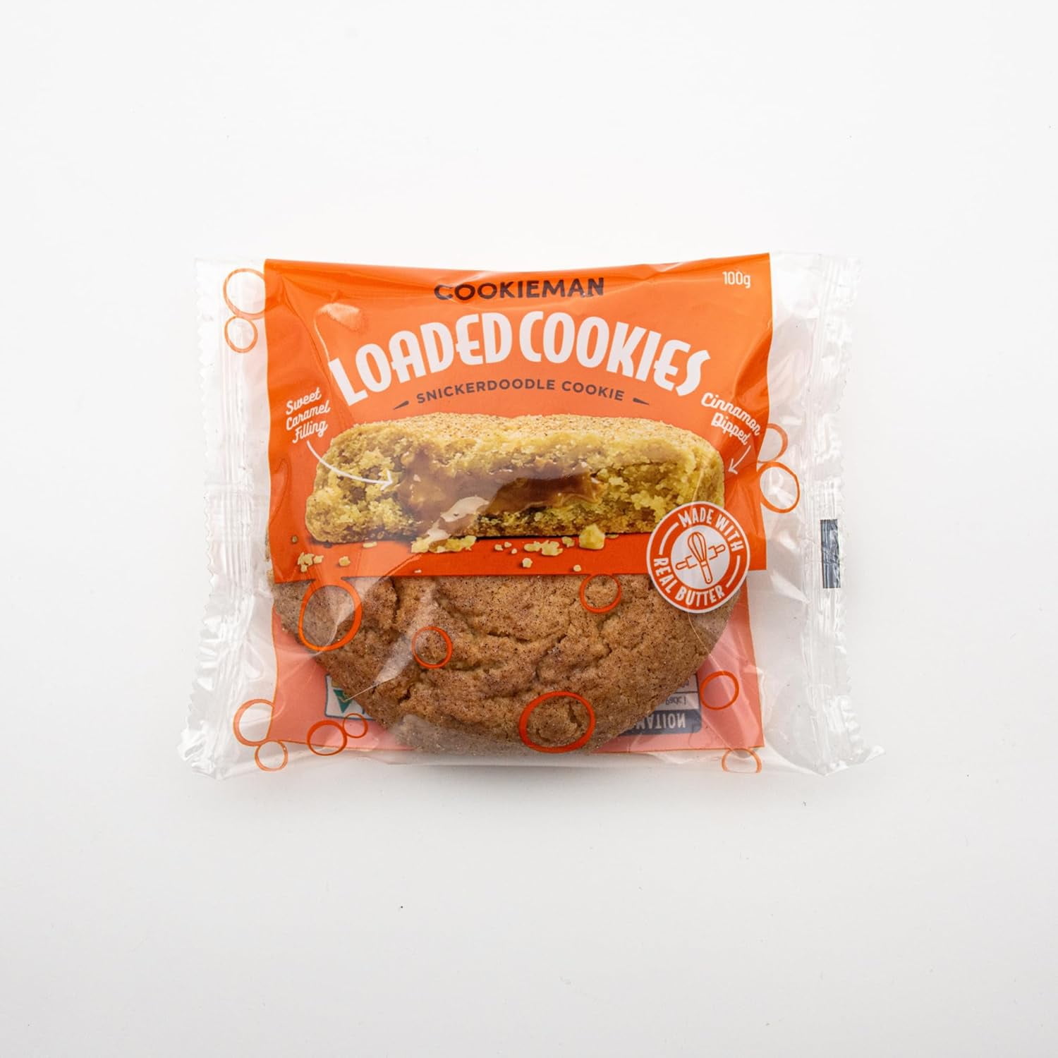 Cookie Man Snickerdoodle Biscoff Loaded Cookie 3.5oz | Soft Cinnamon Sugar Stuffed with Spiced Biscoff Spread | Thick Chewy Dessert with Bold Flavor and Creamy Center (100 g, Snickerdoodle)