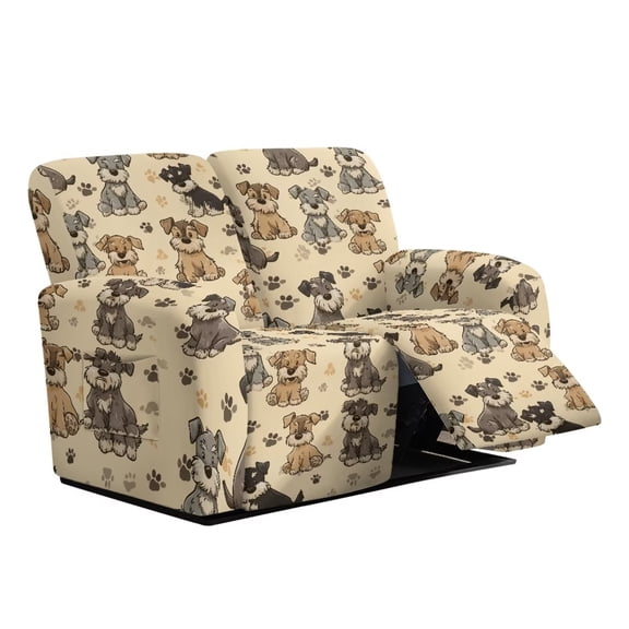 Jiueut Schnauzer Dog Paw Print Recliner Couch Covers, Soft Sofa Slipcover Breathable 2 Seat Reclining Chair Covers with Storage Pockets for Home Use