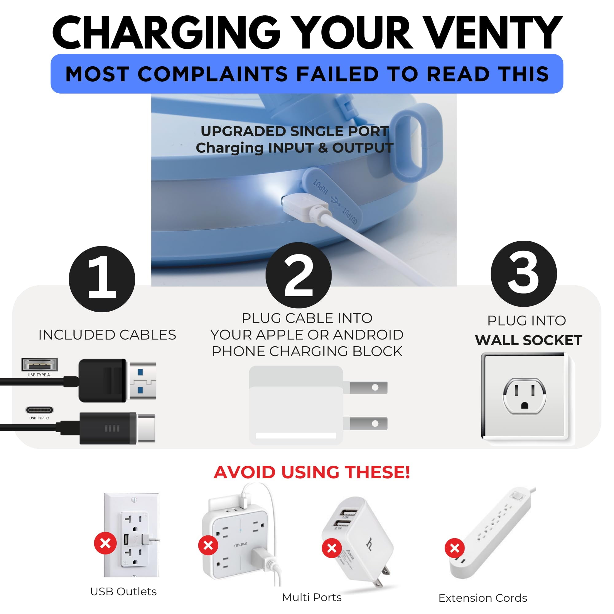 VENTY Portable Fan - Wireless Battery Operated Fan, 48HR Run Time 16000MAH Oscillating Rechargeable Fan, Remote Control & LED Lighting, Folding Telescopic Camping Fan (Blue with Case)