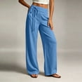 thumbnail image 4 of Guluxicc Women's Linen Pants with Pockets Elastic Waist Drawstring Wide Leg Trousers for Everyday Wear Summer Casual Outfits, 4 of 6