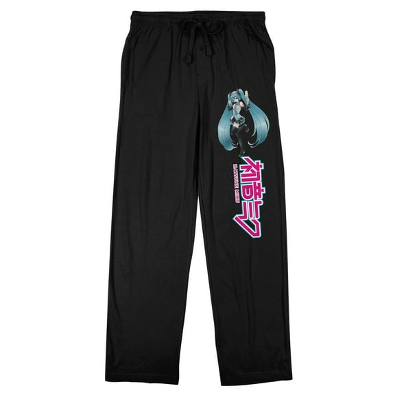 Hatsune Miku Logo and Character Men's Black Sleep Pants-Medium